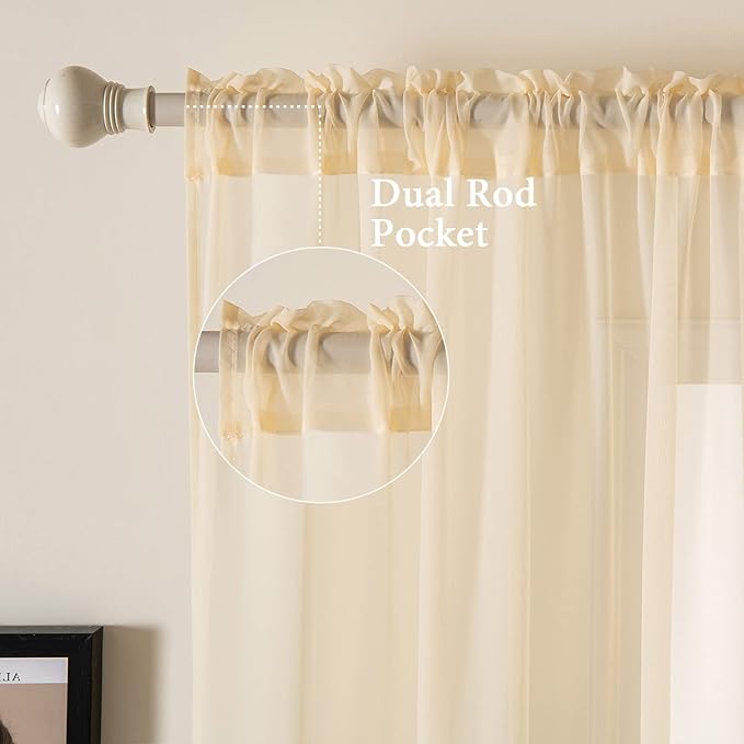MIULEE Cream Beige Window Sheer Curtains for Bedroom Living Room Solid Elegant Net Drapes 2 Panels Width 38 x Length 45 Inches
