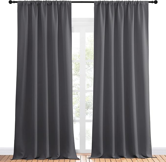 NICETOWN Blackout Curtain Panels for Window - Energy Efficient & Noise Reducing Thermal Insulated Rod Pocket Blackout Drapes/Draperies for Living Room (Grey, 2 Panels, W52 inches x L95 inches)