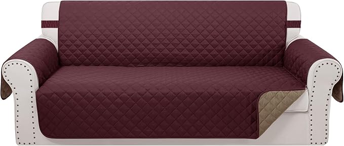 Reversible Oversized Sofa Covers Couch Cover Furniture Protector for Dogs Elastic Straps Water Resistant(XLSofa,Burgundy/Camel)