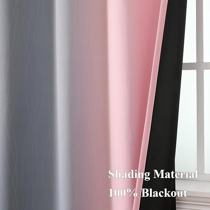 Estelar Textiler Grey and Pink Ombre Short Blackout Curtains 36 Inch Long, Thermal Insulated Grommet Small Half Window Drapes for Cafe/Basement/RV Camper/Kitchen, 52Wx36L, 2 Panels