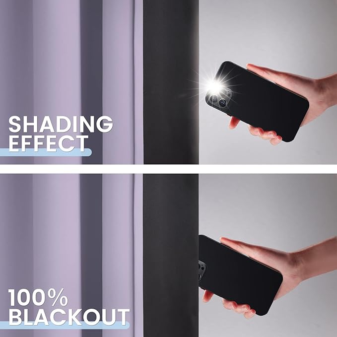 SimpleHome 100% Blackout Curtains for Bedroom,Thermal Insulated Lilac Grommet Window Drapes Room Darkening Curtains for Living Room with Black Back,42 x 54 Inch,2 Panels