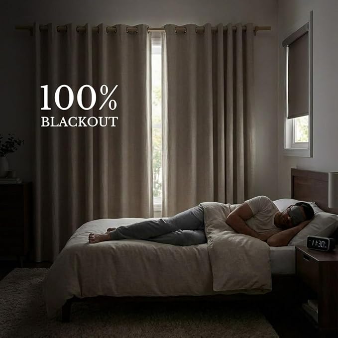 NICETOWN Full Blackout Natural Linen Cold Reducing Curtains 102" Length with Thermal Insulated Liners for Living Room, 2 Panels, 52 inches W, Farmhouse Style Keep Warm Large Window Draperies for Hall
