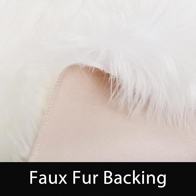 Latepis 5x7 Area Rugs White Furry Faux Sheepskin Rug Washable Fluffy Fur Rug for Living Room Non-Slip Plush Shaggy Rugs for Bedroom Entertainment Room Luxury Home Décor