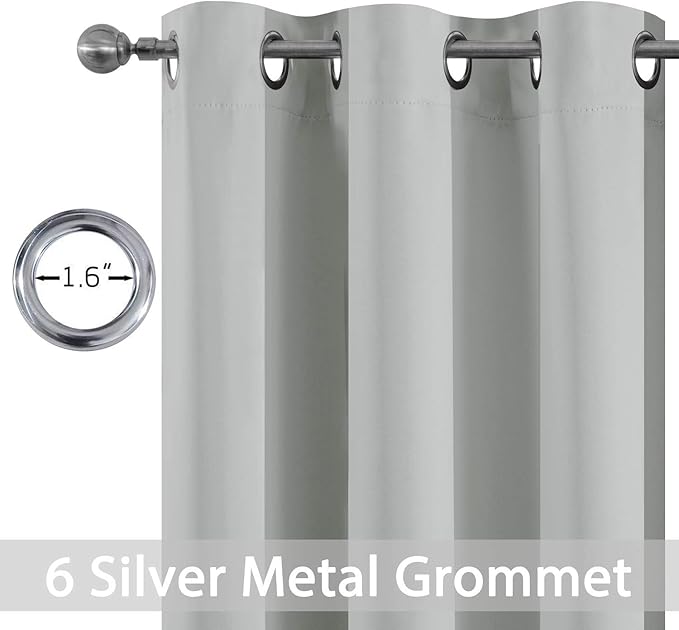 Yakamok Blackout Curtains for Bedroom,Grommet Thermal Insulated Room Darkening Curtains for Living Room,1 Panel (38 x 84Inch, Light Grey)