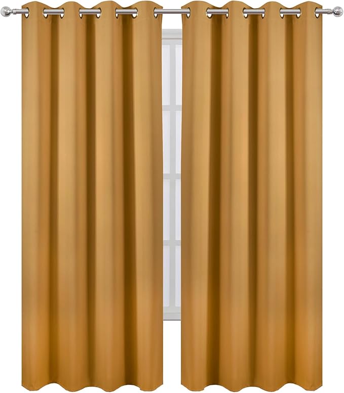 LEMOMO Blackout Curtains 66 x 95 inch/Mustard Yellow Curtains Set of 2 Panels/Thermal Insulated Room Darkening Bedroom Curtains