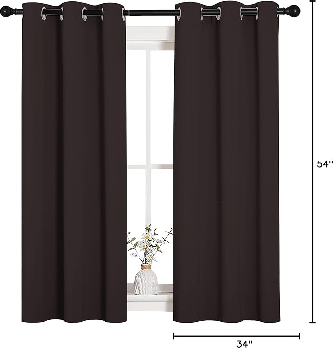 NICETOWN Room Darkening Draperies Curtains, Energy Smart Thermal Insulated Solid Grommet Curtains/Drapes Window Panels (2 Panels, 34-inch x 54-inch, Toffee Brown)