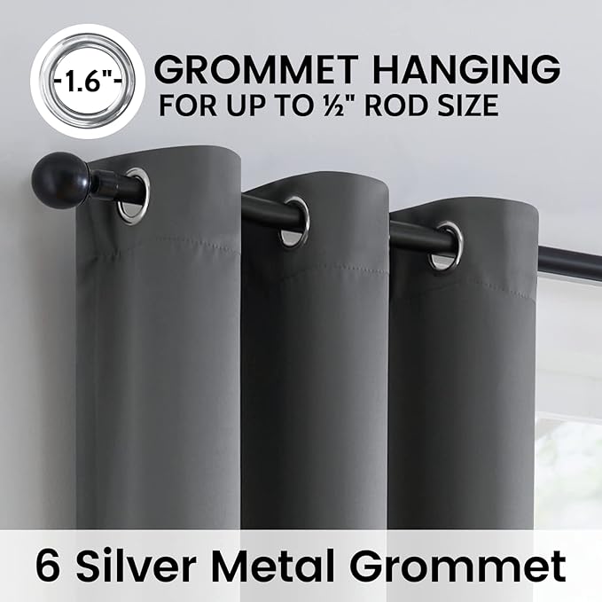 SimpleHome 100% Blackout Curtains for Bedroom,Thermal Insulated Grey Grommet Window Drapes Room Darkening Curtains for Living Room with Black Back,38 x 63 Inch,2 Panels