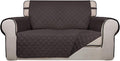 PureFit Reversible Quilted Sofa Cover, Water Resistant Medium Slipcover Furniture Protector, Washable Couch Cover with Non Slip Foam and Elastic Straps for Kids, Pets (Loveseat, Chocolate/Chocolate)