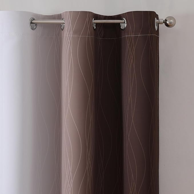 Estelar Textiler Brown and Greyish White Ombre Blackout Curtains 45 Inch Length 2 Panels, Full Room Darkening Gradient Drapes for Kitchen, Thermal Insulated Grommet Short Curtains for Bathroom,42Wx45L