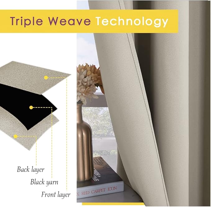 NICETOWN Blackout Curtains for Bedroom, Natural, 34 W by 80 L, Set of 2, Thermal Insulated Curtains & Drapes with Grommet Top for Living Room, Privacy Window Treatment Draperies