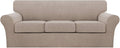Turquoize 4 Piece Sofa Covers for 3 Cushion Couch Sofa Slipcover Soft Couch Cover for Dogs Washable Furniture Cover with 3 Individual Large Cushion Covers Feature Fabric (Large Sofa, Sand)