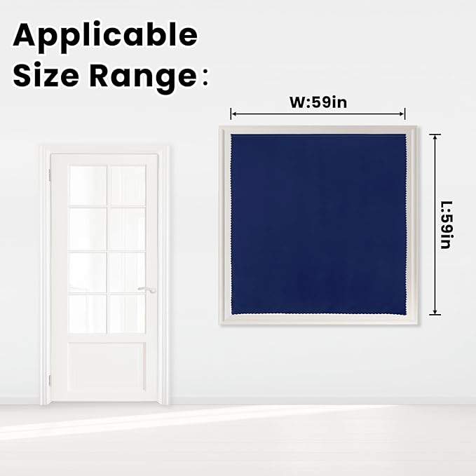 Self Adhesive Portable Blackout Curtains for Bedroom Easy to Install Window Thermal Lnsulated Kitchen Room Darkening Small Window Curtains, 59" W X 59" L, Navy Blue, 1 Panel