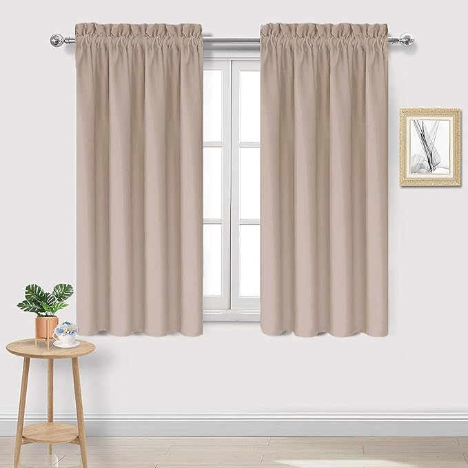 DWCN Blackout Curtains for Living Room Thermal Insulated, Energy Saving & Noise Reducing Bedroom Curtains, Camel, W 38x L 45 Inch, Set of 2 Rod Pocket Curtain Panels
