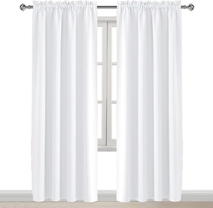 DWCN White Curtains for Living Room Thermal Insulated, 50% Light Blocking Curtains for Bedroom, Dining Room Window, W 52x L 45 Inch, Set of 2 Rod Pocket Curtain Panels