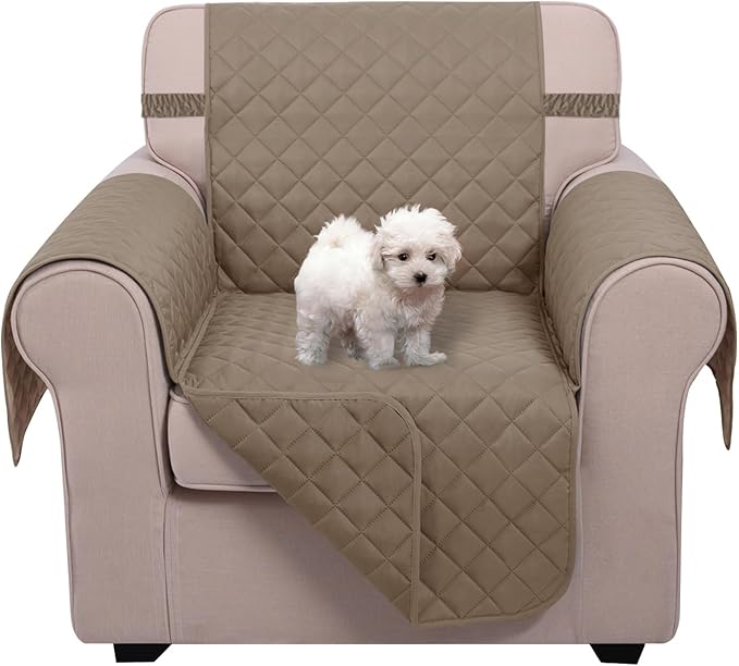 U-NICE HOME Reversible Oversized Chair Covers Quilted Water Repellent Pet Protectors with Elastic Straps(28''Armchair, Taupe/Taupe)