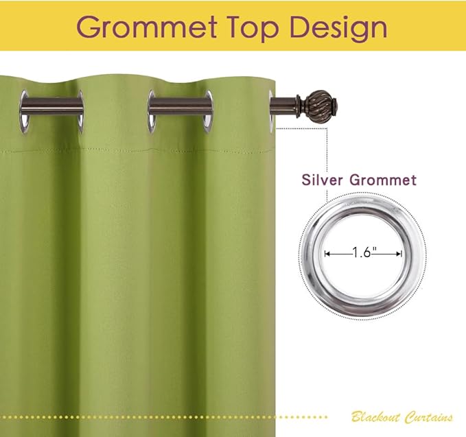 NICETOWN Blackout Curtains & Drapes for Bedroom, Fresh Green, W34 x L48, Set of 2, Triple Weave Grommet Top Thermal Insulated Light Blocking Panels for Bathroom/Living Room
