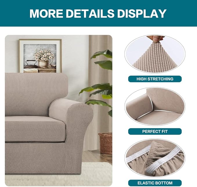 Turquoize 2 Piece Chair Covers Chair Slipcovers for Living Room Armchair Couch Cover Chair Sofa Cover with Individual Cushion Covers Furniture Cover for Chairs Feature Jacquard Fabric (Chair, Sand)