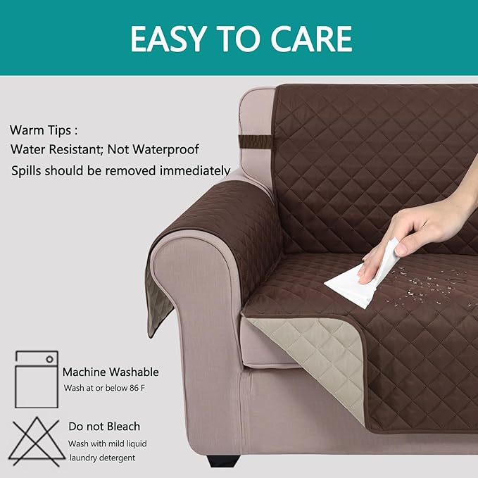 U-NICE HOME Recliner Chair Covers Reversible Quilted Water Repellent Pet Protectors with Elastic Straps (23''Recliner Small, Coffee/Beige)