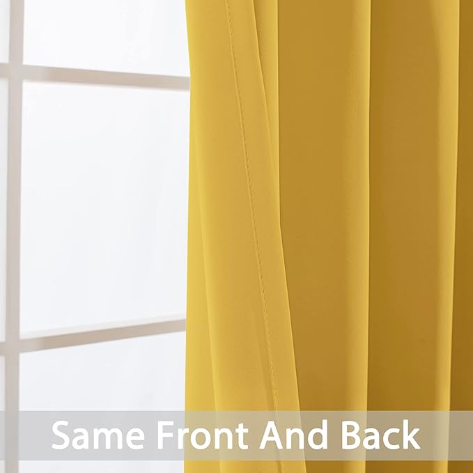Yakamok Blackout Curtains Room Darkening Thermal Insulated with Grommet Window Curtain for Bedroom/Living Room(62Wx84L inch, Mustard Yellow, 2 Panels)