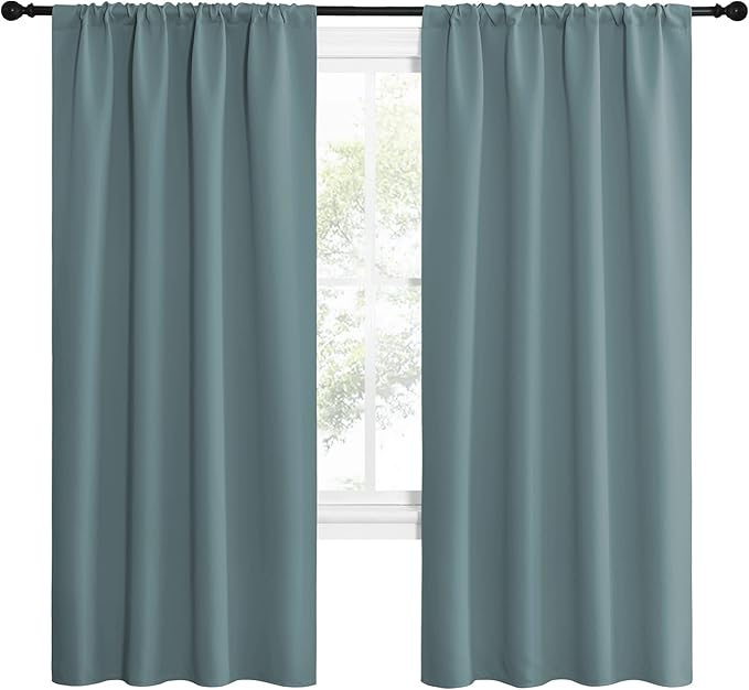 NICETOWN Greyish Blue Blackout Curtains Panels for Window, Thermal Insulated Rod Pocket Blackout Drapes/Draperies for Living Room (2 Panels, W42 x L72 inches)
