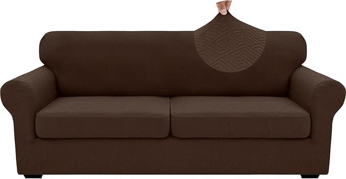 XINEAGE 2026 New 3 Pieces Couch Covers for 2 Extra Large Cushion Sofa Super Stretch Sofa Cover for 2 Large Seat Cushion Universal Loveseat Slip Cover for Living Room (Coffee), 71"-91"(2 Cushions)