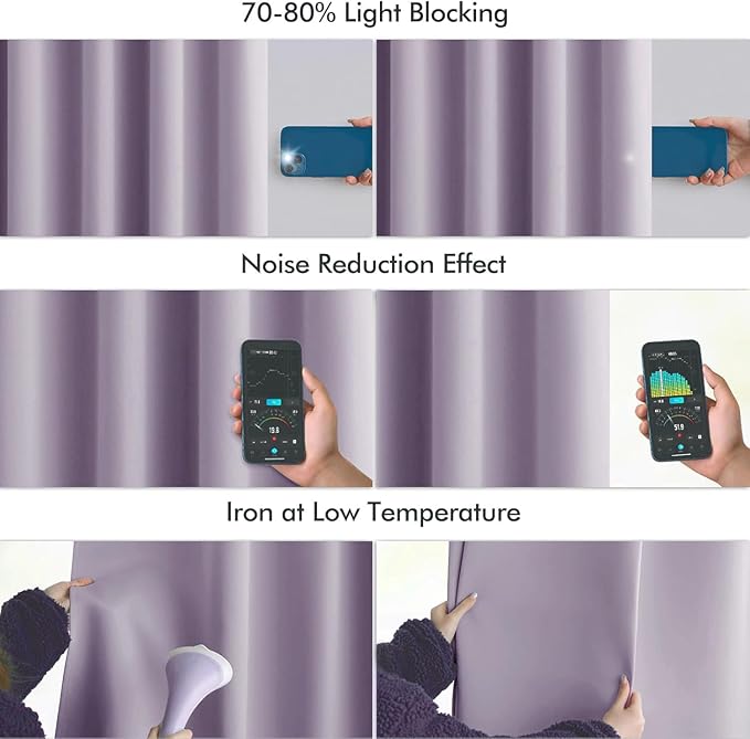 MIULEE Lilac Back Tab Blackout Curtains 84 Inch Length 2 Panels Set for Living Room Bedroom Privacy, Rod Pocket/Pinch Pleat Thermal Insulated Room Darkening Pleated Light Blocking Drapes