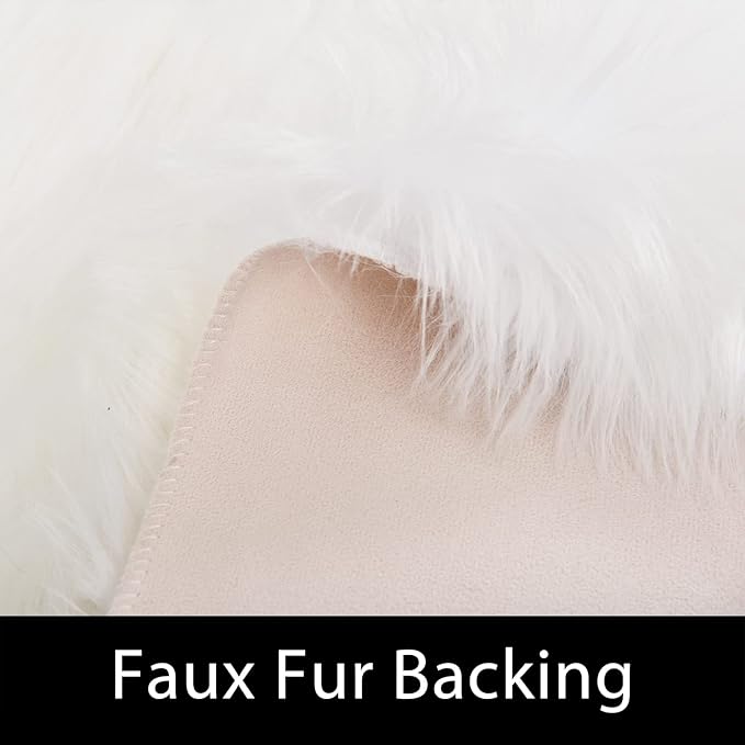 Latepis White Fur Rug 5x6.7, Faux Sheepskin Fluffy Washable Rug for Bedroom and Living Room, Playroom, Luxury Room Decor, Rectangle