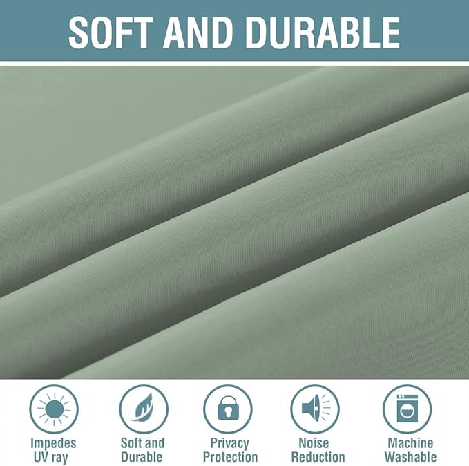 H.VERSAILTEX Blackout Curtain for Living Room Thermal Insulated Window Treatment Curtain Extra Long 84 inch Length Energy Saving Solid Grommet Top Blackout Drape, One Panel, Sea Grass, 52" W x 84" L