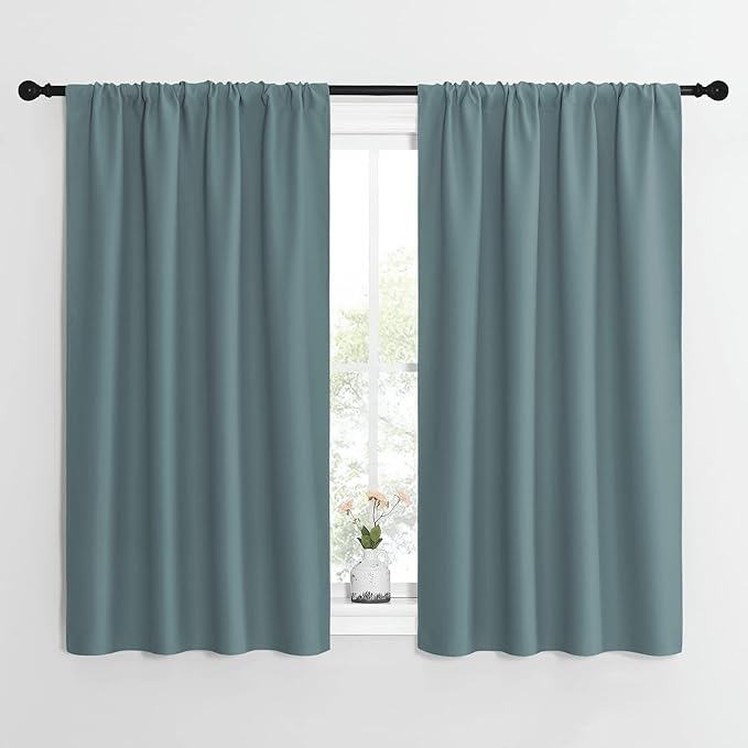 NICETOWN Greyish Blue Blackout Curtains Panels for Window, Thermal Insulated Rod Pocket Blackout Drapes/Draperies for Living Room (2 Panels, W42 x L54 inches)