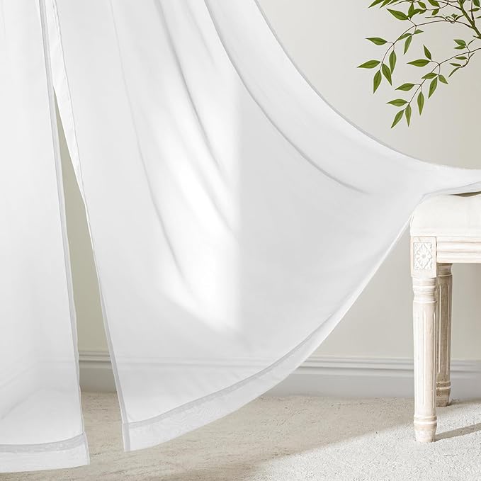 MIULEE White Sheer Curtains 72 Inches Long, 4 Panels Set, Light Filtering Rod Pocket Voile Drapes for Living Room and Bedroom, Airy Soft Fabric Window Treatments, 42 x 72 Inches