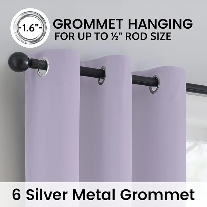 SimpleHome 100% Blackout Curtains for Bedroom,Thermal Insulated Lilac Grommet Window Drapes Room Darkening Curtains for Living Room with Black Back,38 x 63 Inch,2 Panels