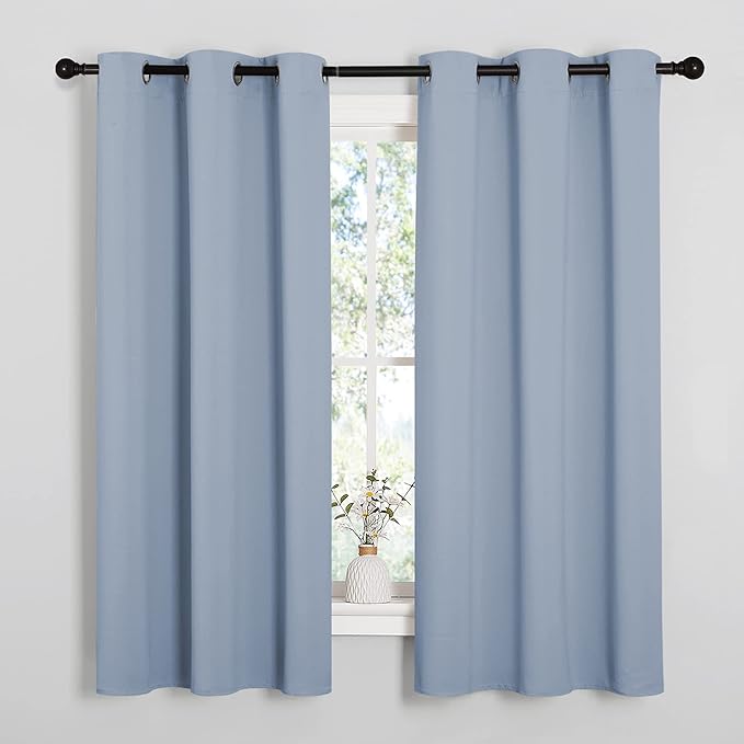 NICETOWN Vintage Blue Blackout Curtains 68 inches Length for Laundry Room, 2 Panels, 42" Wide, Thermal Insulated Decoration Drapes for Office Window