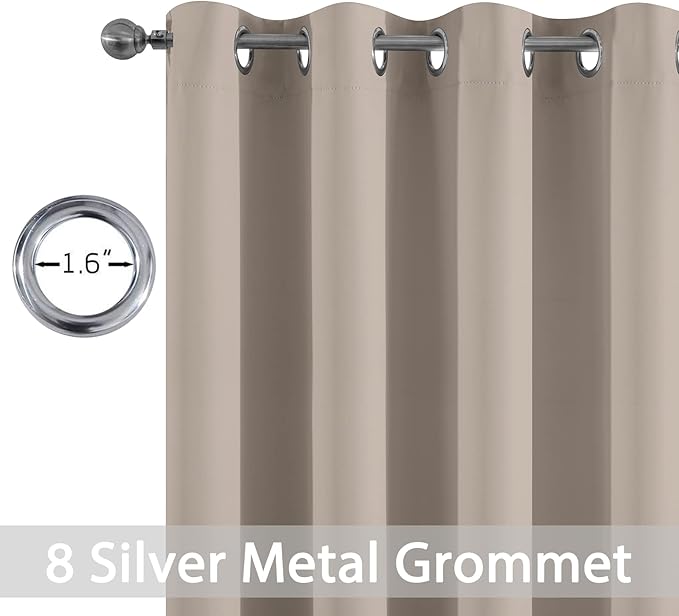 Yakamok Blackout Curtains Room Darkening Thermal Insulated Window Panels,Solid Grommet Top Drapes for Bedroom/Living Room(52Wx90L, Natural, 2 Panels)
