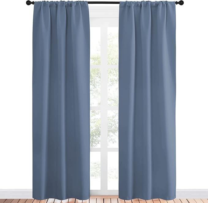 NICETOWN Blackout Curtains Window Draperies - Window Treatment Thermal Insulated Solid Room Darkening Drapes for Bedroom (Stone Blue, Set of 2 Panels, 34 by 84 inches Long)
