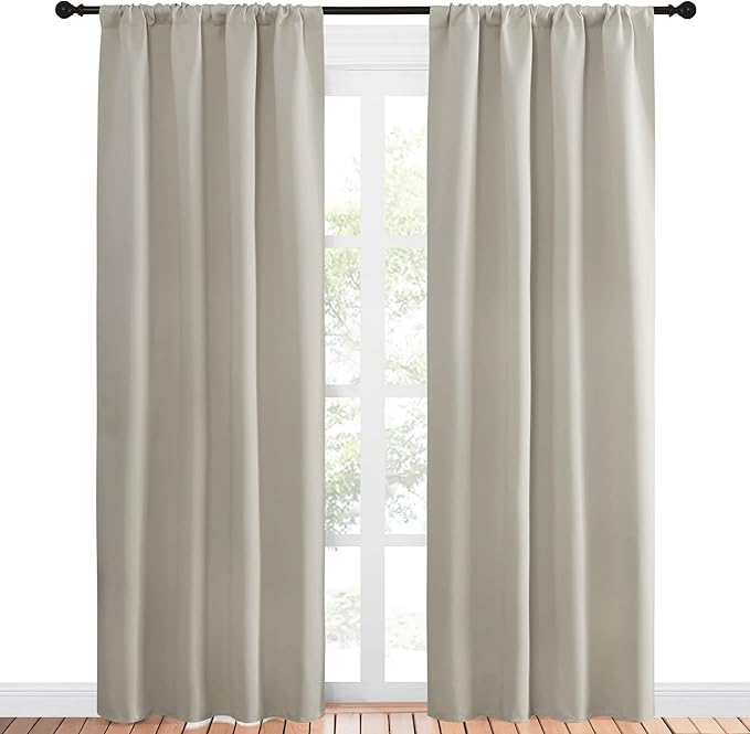 NICETOWN Blackout Curtains for Living Curtains, Room Darkening Window Curtain Panels, Easy-Care Solid Thermal Insulated Draperies/Drapes for Daughter Room (Natural, 2 Panels, 42 by 84)