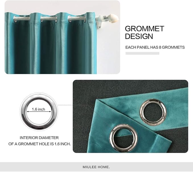 MIULEE 2 Panels Blackout Velvet Curtains Solid Soft Grommet Teal Curtain Thermal Insulated Soundproof Room Darkening Black Out Curtains/Drapes/Panels for Living Room Bedroom 52 x 108 Inch