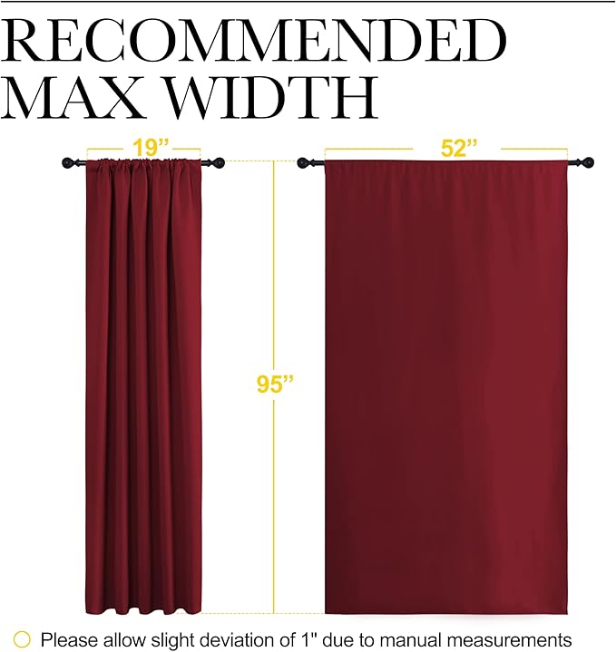 NICETOWN Living Room Curtains for Window - Energy Efficient & Noise Reducing Thermal Insulated Rod Pocket Blackout Drapes/Draperies for Living Room (Burgundy Red, 2 Panels, W52 inches x L95 inches)