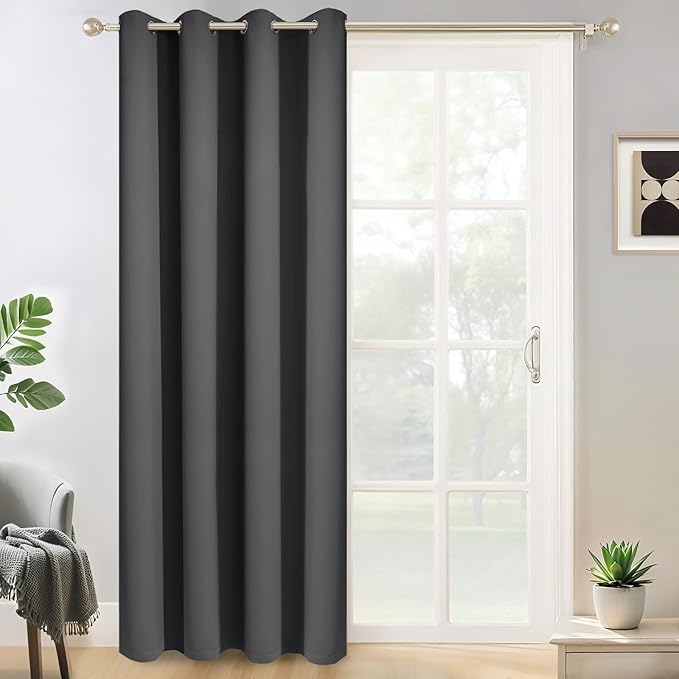 Yakamok Wide Thermal Blackout Patio Door Curtain Panel, Charcoal Grey Grommet Sliding Door Insulated Curtains, Extra Wide Curtains for Sliding Glass Door, Charcoal Grey, W52 x L84, 1 Panel