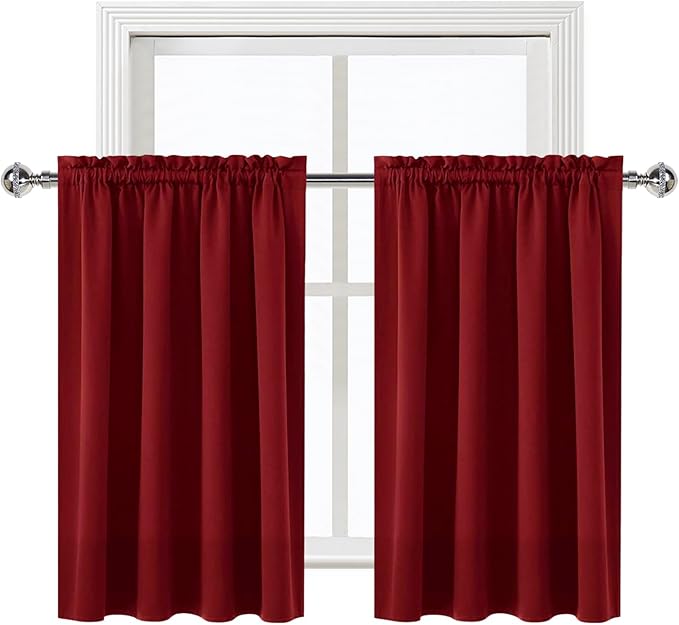 DWCN Burgundy Blackout Curtains for Small Window, Thermal Insulated Energy Saving Room Darkening Curtains for Kitchen/Bedroom (W42 x L36 inch, Set of 2 Panels, Top of Rod Pocket)