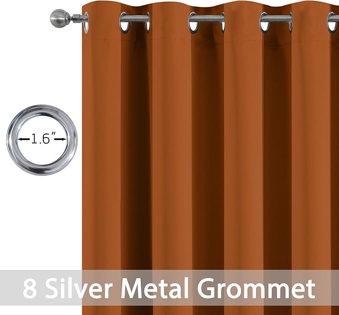 Yakamok Wide Thermal Blackout Patio Door Curtain Panel, Burnt Orange Grommet Sliding Door Insulated Curtains, Extra Wide Curtains for Sliding Glass Door, Burnt Orange, W52 x L84, 1 Panel