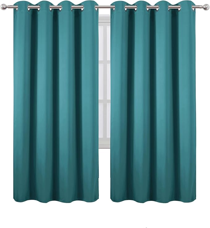 LEMOMO Blackout Curtains 66 x 72 Inch Long Sea Teal Curtains Set of 2 Panels Room Darkening Curtains for Bedroom and Living Room
