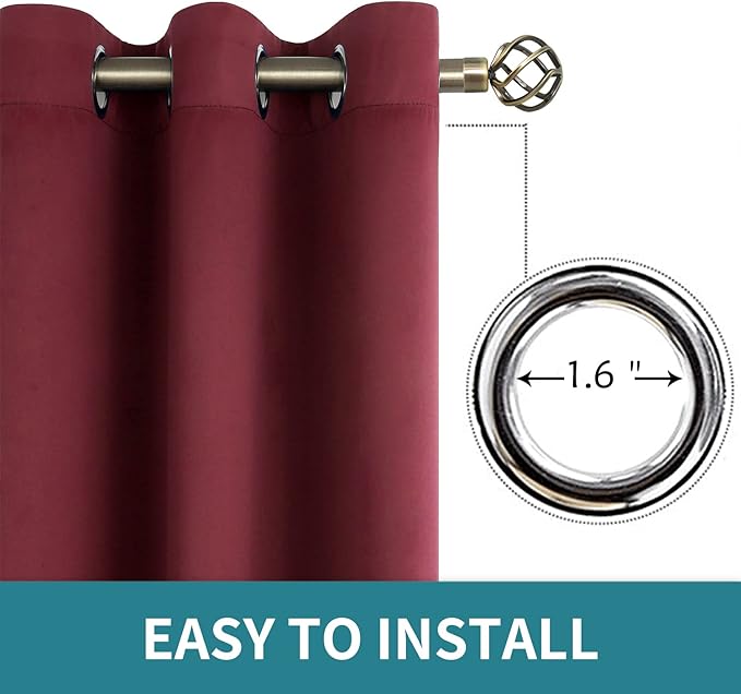 BGment Blackout Curtains for Bedroom - Grommet Thermal Insulated Room Darkening Curtains for Living Room, Set of 2 Panels (42 x 72 Inch, Burgundy)