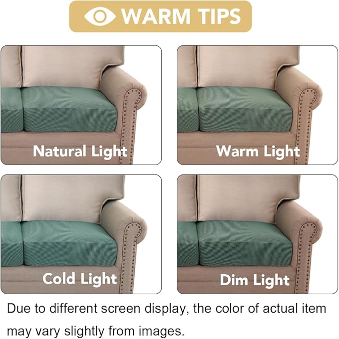 H.VERSAILTEX Super Stretch Couch Cushion Covers Sofa Cushion Slipcovers Jacquard Fabric Individual Seat Couch Slipcover Sets for Pets with Elastic Bottom(3 Packs Cushion Sofa Covers, Sage)