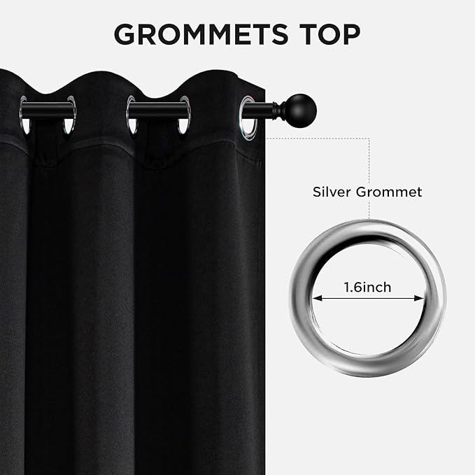 Joydeco Blackout Curtains 90 Inches Long, Black Curtains 2 Panels Set Thermal Insulated Drapes, Room Darkening Grommet Drapes for Living Room Bedroom Window (W52 x L90 Inch, Black)
