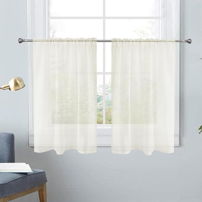 SpaceDresser Basic Rod Pocket Sheer Voile Window Curtain Panels Ivory 1 Pair 2 Panels 26 Width 40 Inch Long for Kitchen Bedroom Children Living Room Yard（Ivory，26Wx 40L）