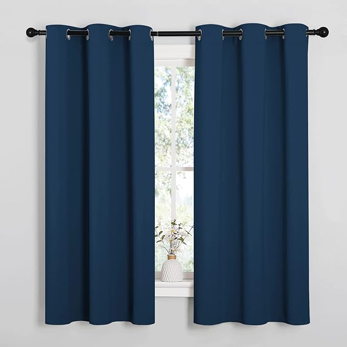 NICETOWN Room Darkening Curtains for Kitchen, Moroccan Blue, Set of 2, 42 inches Wide by 50 inches Long, Window Treatment Thermal Insulated Solid Grommet Room Darkening Curtains/Drapes for Bedroom