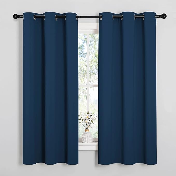 NICETOWN Bedroom Curtain Panels Blackout Draperies, Thermal Insulated Solid Grommet Blackout Curtains/Drapes (1 Pair, 34 by 63 inches, Moroccan Blue)