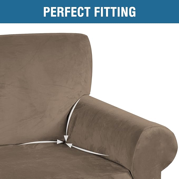 H.VERSAILTEX Stretch Velvet Armchair Cover Couch Covers 1 Cushion Chair Slipcover for Living Room Furniture Cover Crafted from Thick Comfy Rich Velour (Chair 31"-49", Coco Mocha)