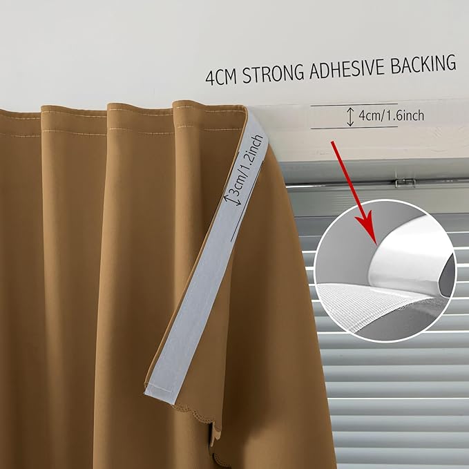 Self Adhesive Curtains, Stick Curtain Blackout Shades Window Cover Curtains for Living Room No Drilling, 59" W X 84" L, Brown, 1 Panel