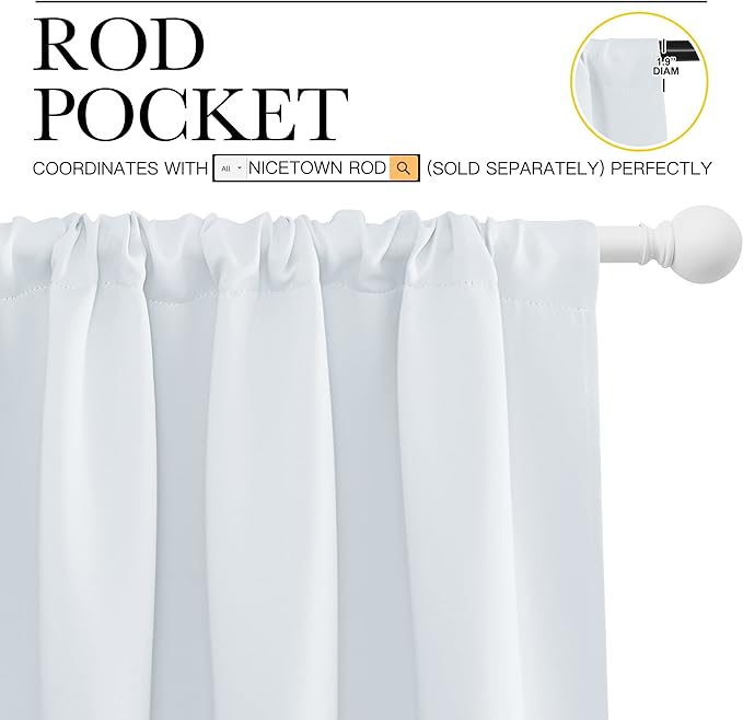 NICETOWN Greyish White Bedroom Curtain Panels - Multi-Function Noise Reducing Performance Window Treatment Thermal Insulated Room Darkening Drapes for Nursery (2 Panels, 52 in x 95 in (W x L))